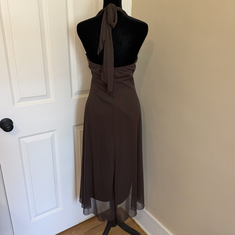 Y2K Venus USA Women's Brown Midi Halter Dress Lace Rhinestone Trim (M) VTG Bratz - Picture 4 of 6